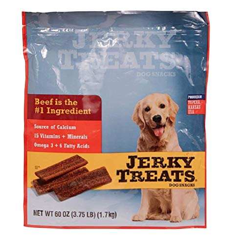 Jerky Treats Tender Beef Strips Dog Snacks 15 Vitamin& Mineral& Omega 3 Made in USA, 60 oz, New Packaging (1 Pack)