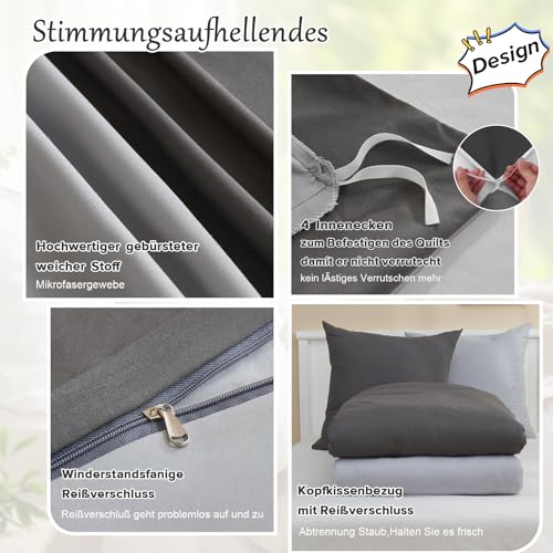 ohano Bettwäsche 200x200 3 Teilig Bettbezug Bettwäsche-Sets,Mikrofaser Bettbezug 200x200 cm + 1 Kissenbezug 80x80 cm mit… – Ansicht 4