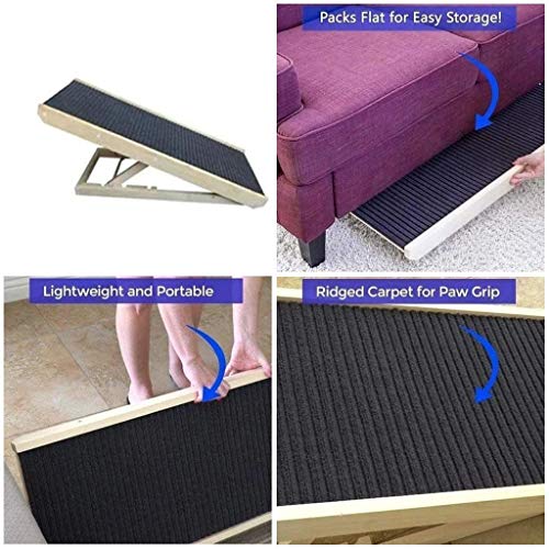 SASRL Adjustable Pet Ramp for All Dogs and Cats - for Couch or Bed with Paw Traction Mat, 40 in Long and Adjustable from 9” to 24” - Non Slip Carpet Surface Height Adjustable Ramp Up to 200 Lbs