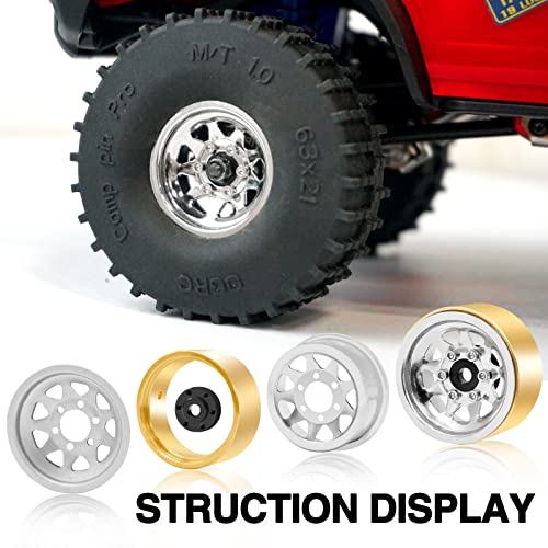Image of OGRC 1.0 RC Wheel Rims with Brass Rings Deep Dish Wheel Rims 1.0 Beadlock Wheels for 1 /18 TRX4M 1 /24 SCX24 C10 JLU Deadbolt Gladiator Bronco Crawler Car (Silver)