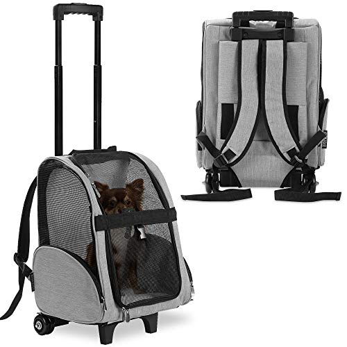 KOPEKS Deluxe Backpack Pet Travel Carrier with Double Wheels for ...