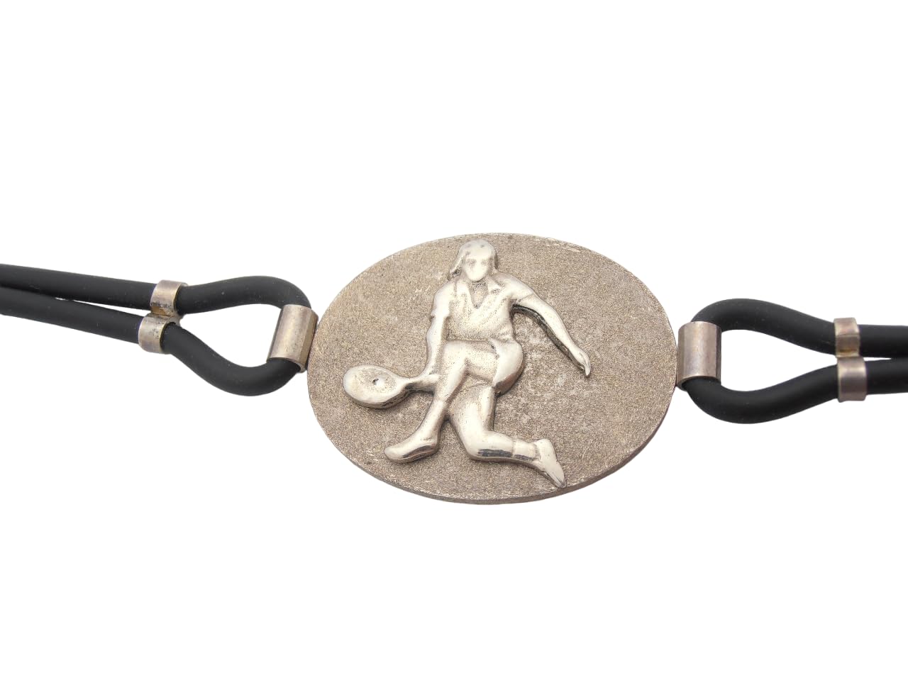 Tennis : Braccialetto in Argento 925 e Caucciù - Bracciale Tennista - Giocatrice - Giocatore - Padel - Racchetta Pallina