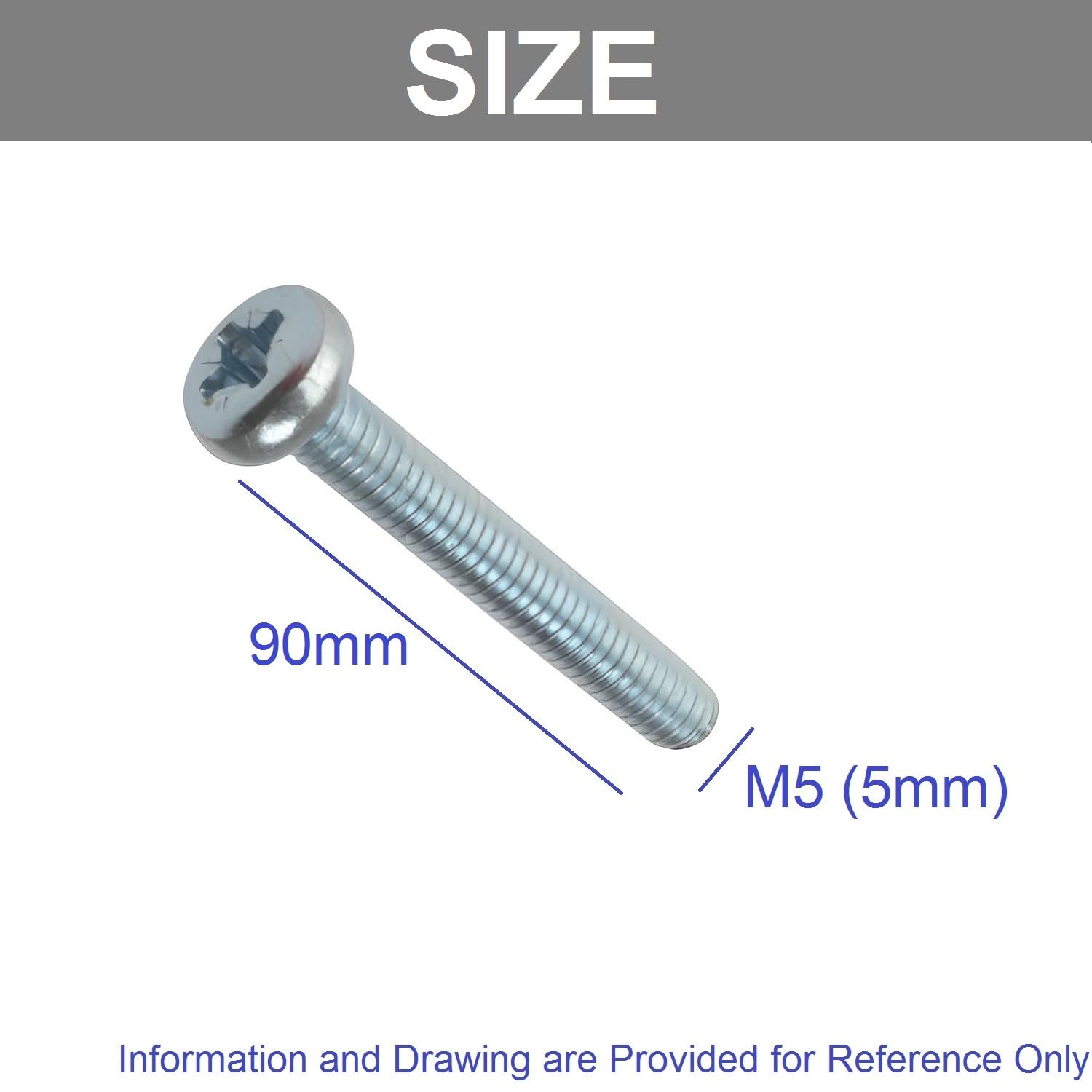 TERF® M5 X 90mm Pozi Pan Head Machine Screws Stainless Steel A2 (304) Machine Screw M5 (5mm) X 90mm Pozi Drive Pan Head Machine Screw Bolts - Image 3