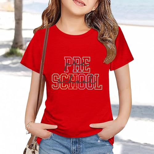 Toddler Kids Back to School Shirt Youth Boys Girls First Day of Preschool Tshirts Children Cute (a-Red, 8-9 Years)4
