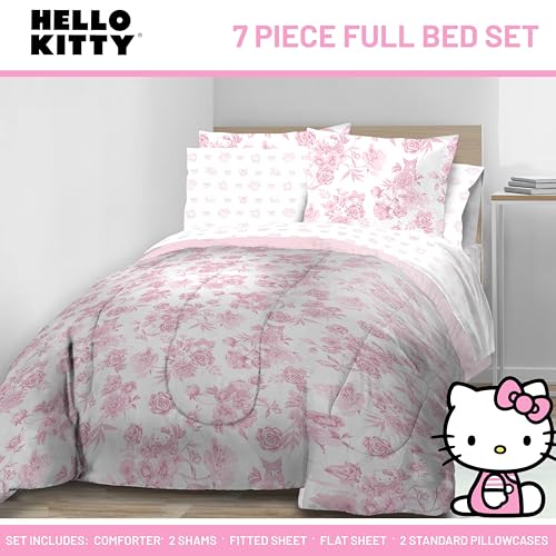 Image of Jay Franco Comforter Set Includes Sheets and Pillow Covers - Soft and Cozy Bed Set for Stylish Room Decor, Official Licensed Bedding, Multi - Hello Kitty, 7 Piece Full