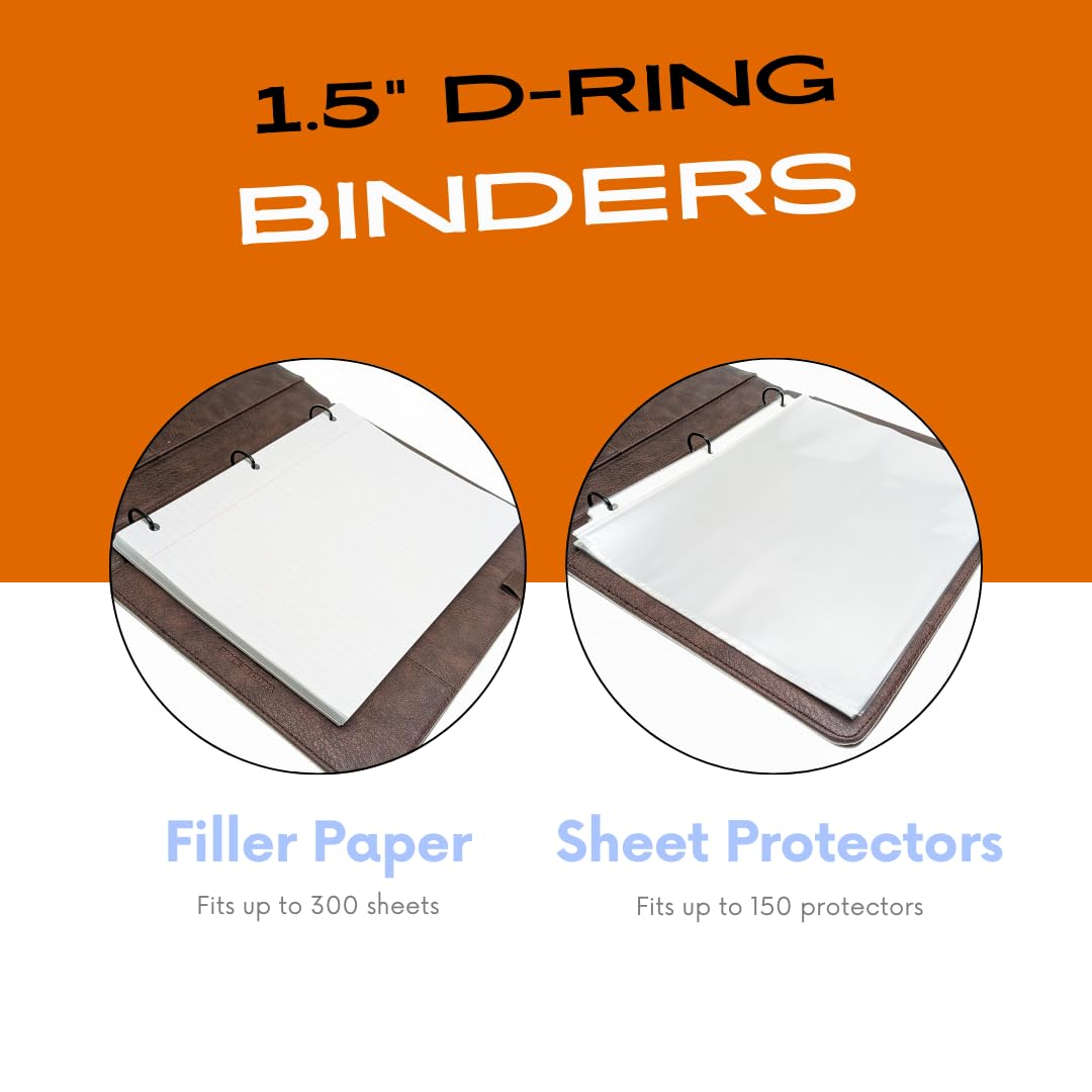 2Fold Carpeta de 3 anillos de 1.5 pulgadas con bolsillo frontal transparente, carpeta de presentación de piel sintética de alta calidad, bolsillos de almacenamiento adicionales para suministros de