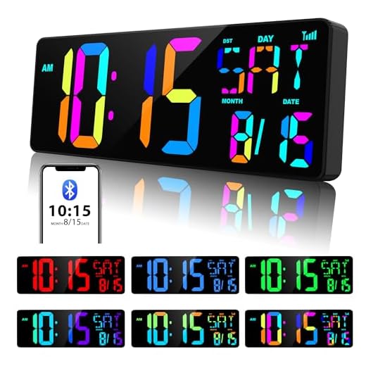 XREXS Large Digital Wall Clock Bluetooth Sync, 17.2" RGB Color Changing Digital Clock with Remote Control, Adjustable Brightness Grandfather Clock, Temperature Clock for Home, Gym and Classroom