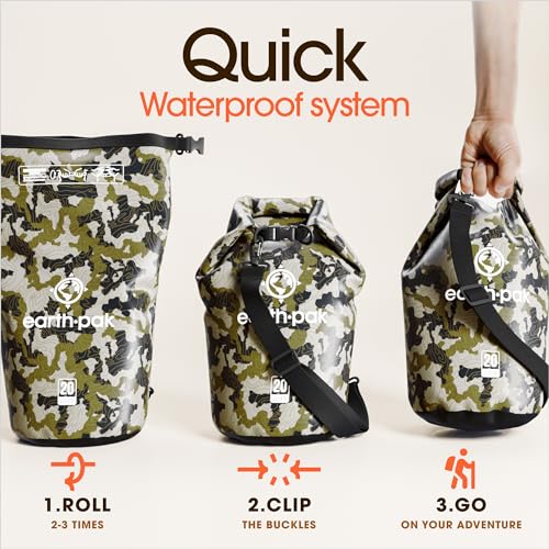 Earth Pak -Waterproof Dry Bag - Roll Top Dry Sack Keeps Gear Dry for Boating, Hiking, Camping and Fishing with Waterproof Phone Case
