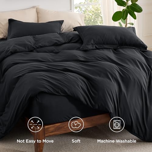 Image of Bedsure Duvet Cover with Fitted Sheet King - Deep Pocket, Hotel Luxury Soft Double Brushed Bedding Set with Zipper Closure, 1 Duvet Cover, 1 Fitted Sheet, 2 Pillow Shams, NO Comforter, Black