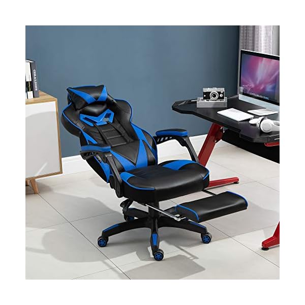 Vinsetto Ergonomic Racing Gaming Chair Office Desk Chair Adjustable Height Recliner with Wheels, Headrest,Lumbar Support Retractable Footrest Home Office - Image 9