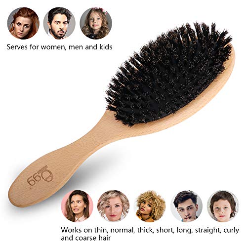 Black Egg Boar Bristle Hair Brush For Women Men Kid, Soft Natural Bristles Brush For Thin And Fine Hair, Restore Shine And Texture, Set Includes Bamboo Comb And 3 Hair Ties #TOP4