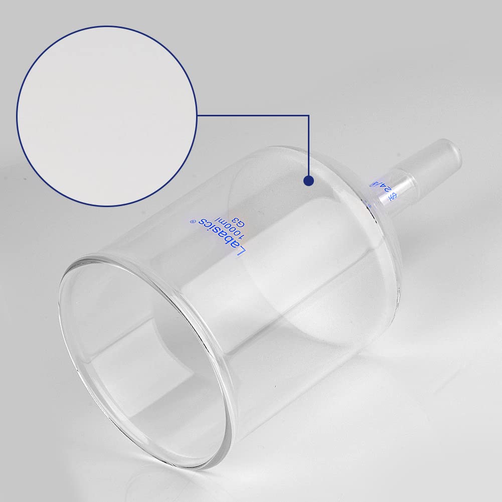 Labasics Borosilicaatglas Buchner Filter Trechter met Fijne Frit (G3), 65 mm Binnendiameter, 100 mm Diepte, met 24/40 Standaard Taps Toelopende Binnenver Binding en Vacuüm Getande Tubulatie (250 ml