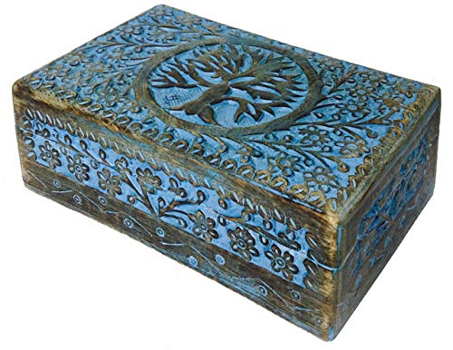 S.B.ARTS Premium Wooden Mini Jewellery Box Tree Design-Trinket Box for Ladies-Jewellery Storage Case-Antique Look-Traditionally Handcrafted-Home Decor Accessories-Ideal Gift for Women, Girls, Style 8