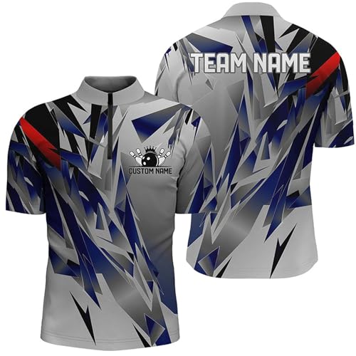 Blue and Gray Custom Name Unisex Bowling Team Shirts Bowling Tournament Jerseys for Bowlers Gift I6188