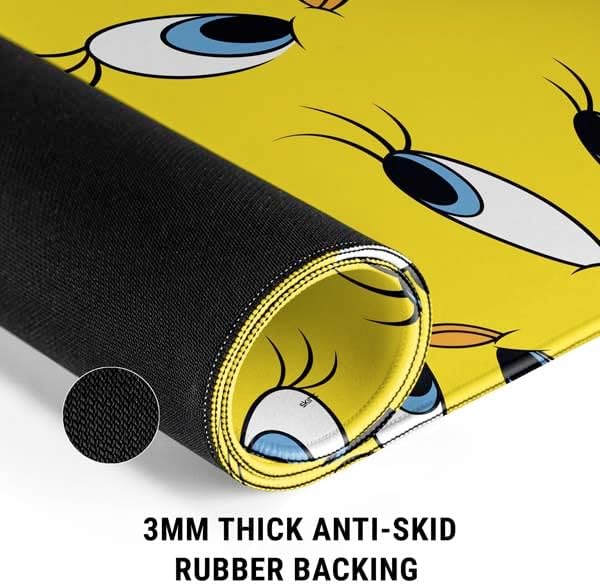 Skinit Small Gaming Mouse Pad - Officially Licensed Tweety Bird Super Sized Pattern Design with Stitched Edges, Waterproof, Non-Slip Rubber Base, Desk Mat for Keyboard & Mouse, 12.6" x 11" inches