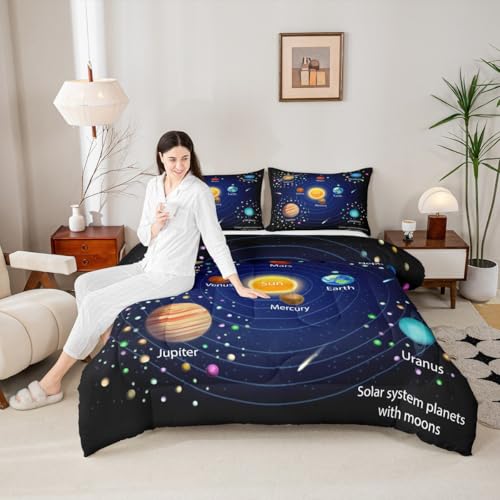 Image of Feelyou Outer Space Comforter Set Boys Universe Planet Bedding Set for Kids Boys Girls Galaxy Comforter Planet Quilt Set 1 Comforter Set with 1 Pillowcase Toddler Size