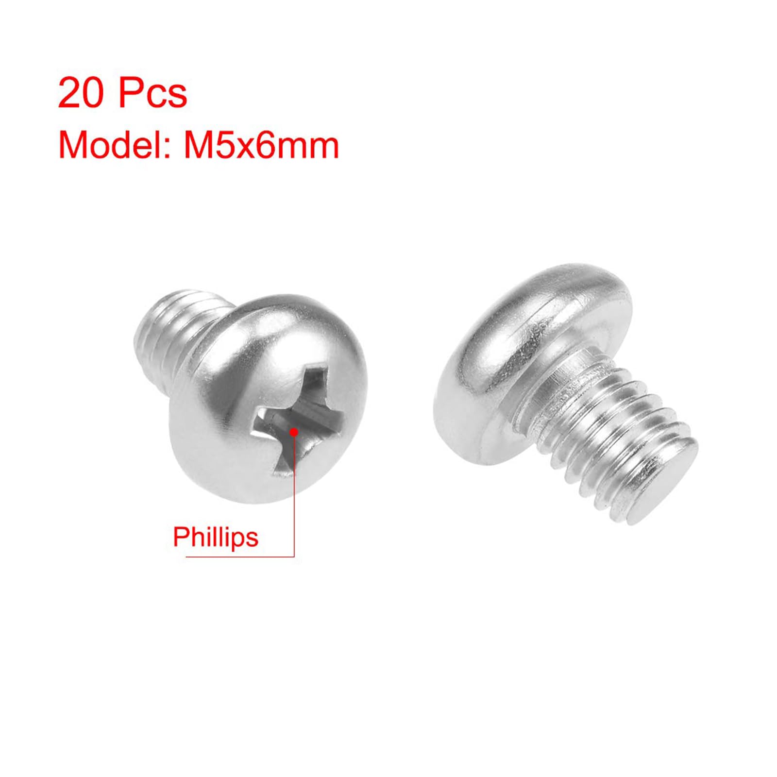 MACHSWON M5x6mm Machine Screws Phillips Cross Pan Head Screw 304 Stainless Steel Round Head Cross Screw Fasteners Bolts 20Pcs - Image 2