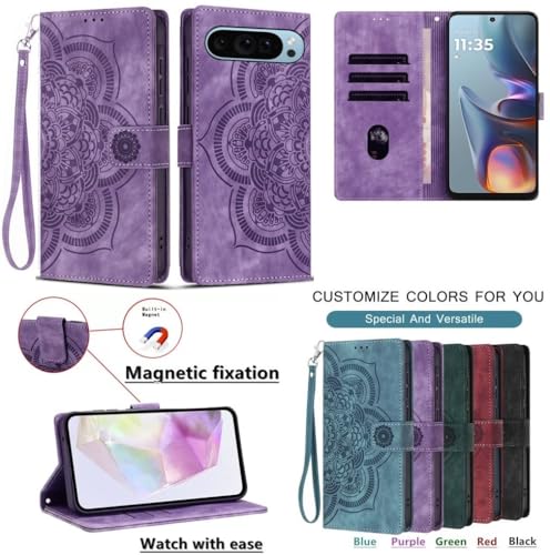 Étui portefeuille Google Pixel 9A bleu housse cuir magnétique