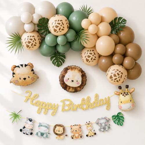 Globo de decoración de cumpleaños de safari de la selva, kit de guirnalda de arco de globos de animales para niños, baby shower, bosque, bosque salvaje, decoración de fiesta de cumpleaños