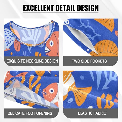 senya Short Sleeve Pajamas Sets Summer Cotton Sleepwear Bule Yellow Fish4