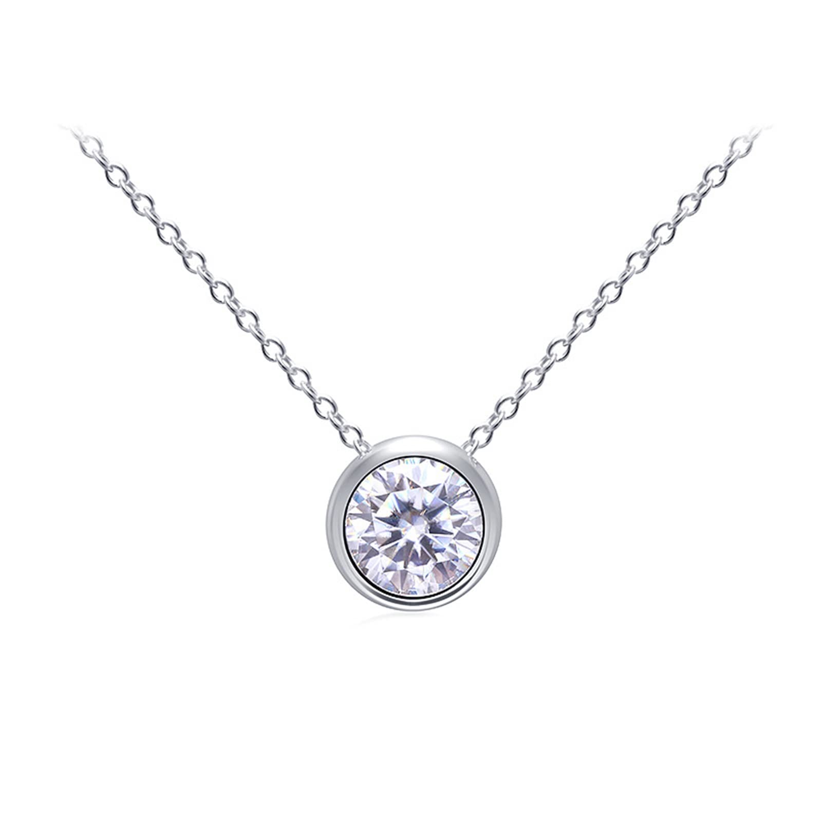 Schmuckhalsketten für Damen, Halskette aus 14 K/18 K Weißgold, Schlichter 1 Karat Moissanit-Anhänger, 45,7 cm