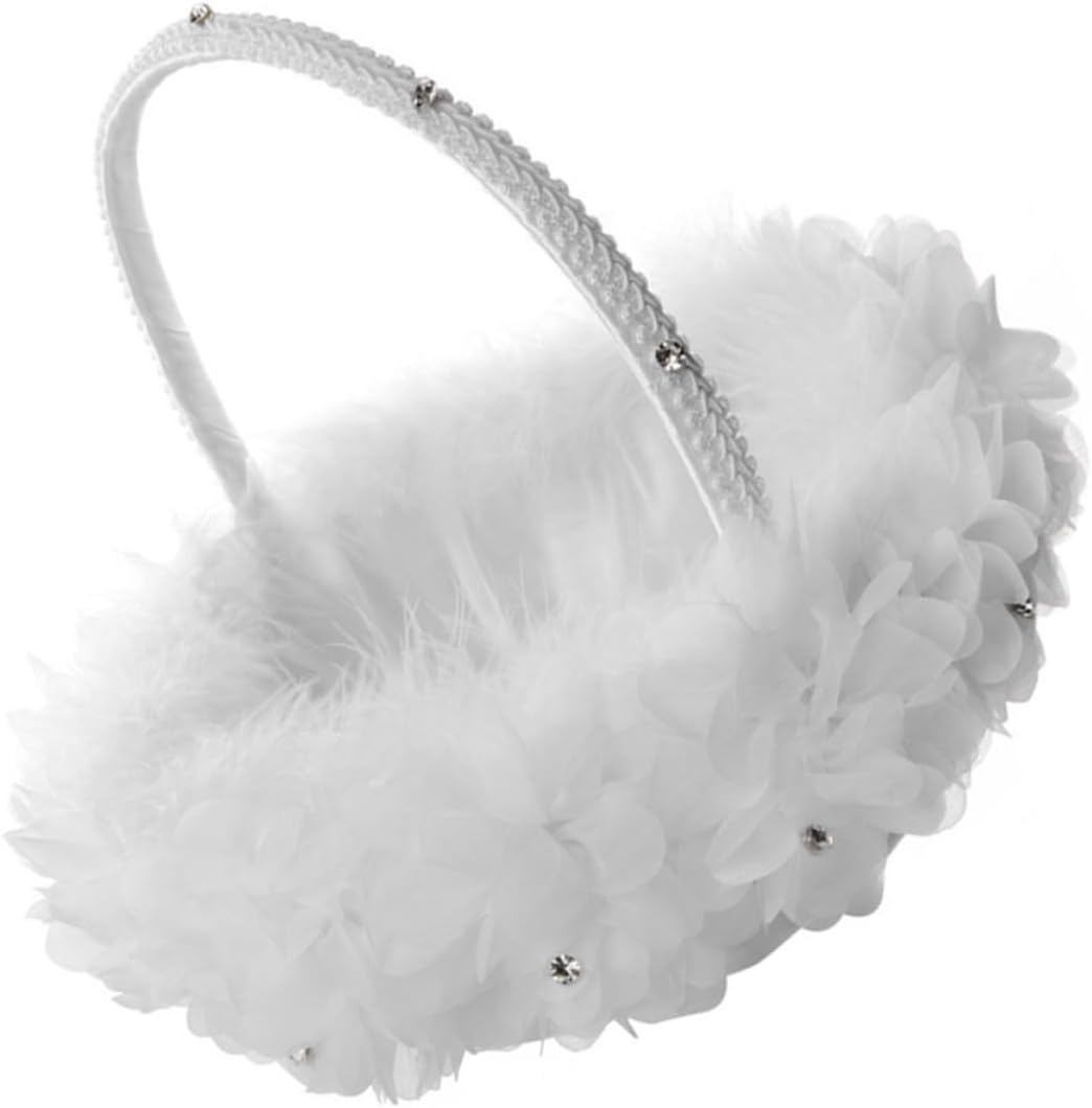 Toyvian Wedding Flower Basket for Flower Girl White Lace Floral Design Party Supply for Wedding Ceremony
