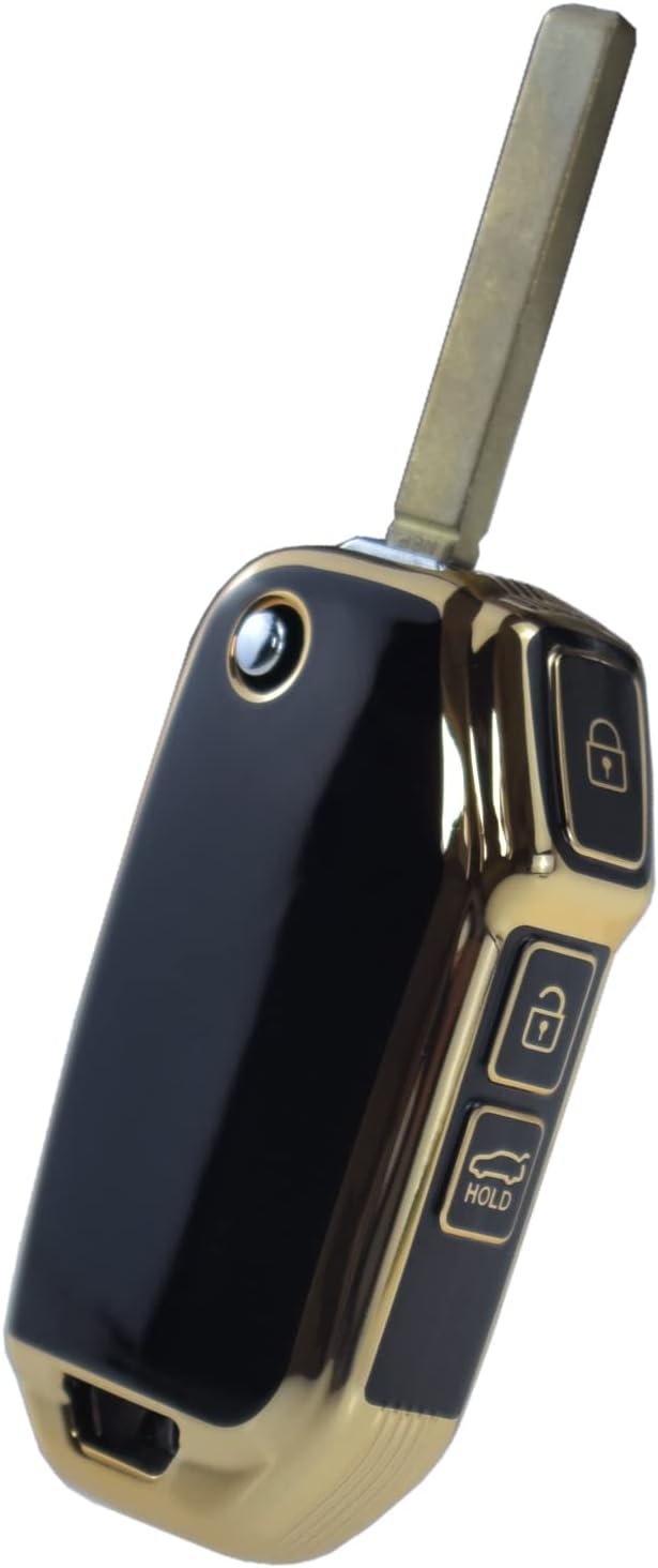 ontto 3-Button Key Fob Cover with Keychain Compatible with Kia Flip Folding Remote TPU Car Key Case for Forte Seltos Soul Sportage Sorento Cerato Telluride Black