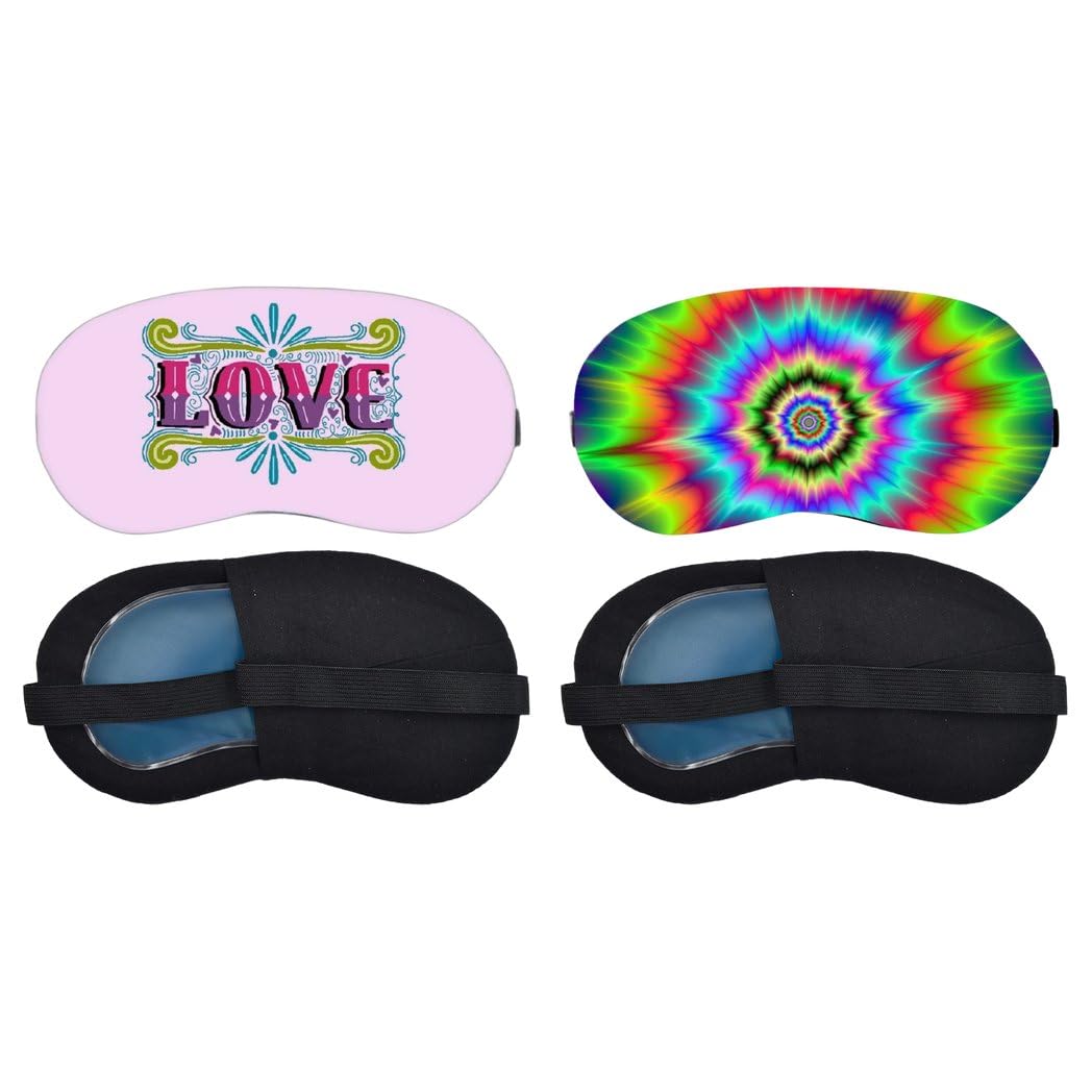 Aoxeria Decorative Love Typography, Rainbow Tie-Dye Spiral Sleeping Mask Combo, Soft Comfortable Light-Blocking Eye Cover for Women, Men & Kids, Reusable Blindfold for Night Sleep, Nap (Pack of 2)-image-18