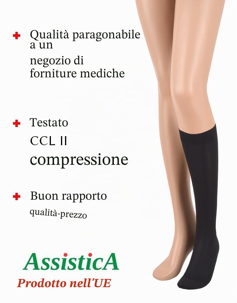 Gambaletti Compressivi Classe 2, 23–32 mmHg, 170-182 cm/L, Nero | CCL II, punta chiusa, per donna e uomo, calze medicali contenitive per varici