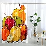 Obst-Duschvorhang, lebendige mehrfarbige Äpfel, Duschvorhang für Badezimmer-Dekor, Herbst, saisonal, modern, künstlerisch, wasserdicht, Stoff-Duschvorhang-Set mit Haken, 183 x 183 cm