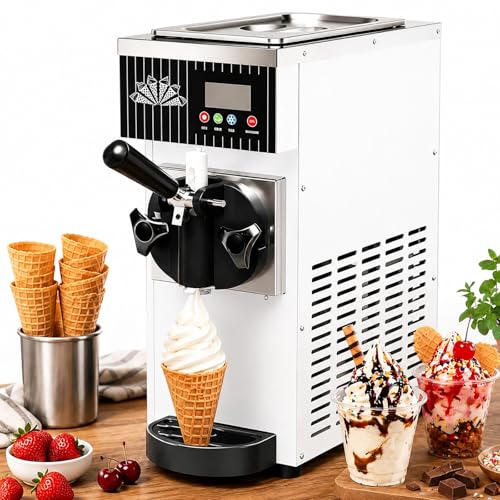 Machine à Glace Italienne Professionnelle, Machine à Crème Glacée de Comptoir avec Écran LCD, Compresseur 450W, 4-5L/H, Nettoyage Automatique, Mono Saveur...