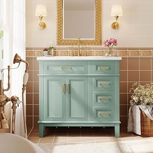   Merax-36-inch-Bathroom-Vanity-with-Sink-Modern-Wood-Bathroom-Cabinet-in-Green-Bathroom-Vanity-Set-with-Tip-Out-Drawer-4-Drawers-Double-DoorsUndermount-Resin-Basin