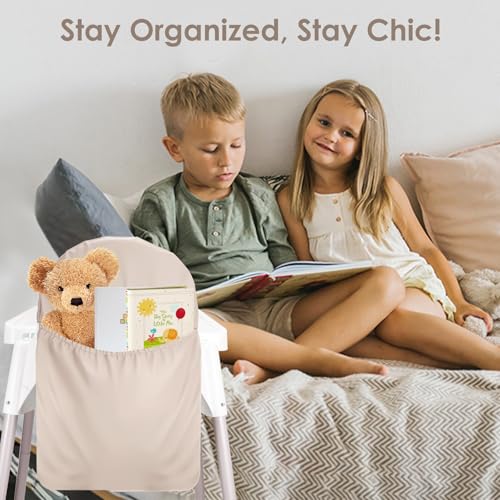 Image of High Chair Handy Pocket Pouch, Mealtime Essentials Organizer of High Chairs, Highchair Accessories Of Storage and Oragnization, Resuable PU Storage Bag with Internal Zippered Pocket (Light Pink)