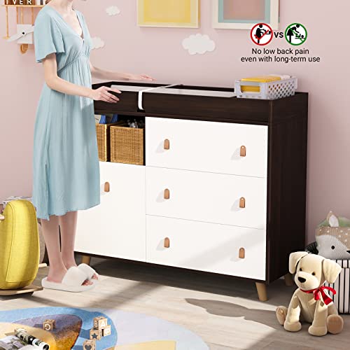 Timechee Baby Changing Table Dresser, Modern Nursery Changing Dresser Chest With 3 Drawers & 1 Shelf, Diaper Changing Pad, Storage Changing Dresser (Brown) #TOP6