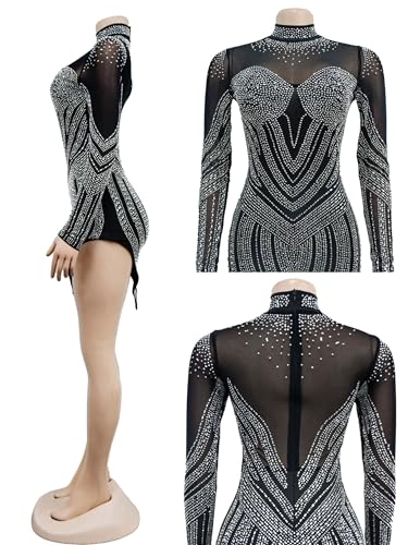 Image of Figdaw Sparkling Rhinestone Bodycon Dress for Women Special Occasions,Night Out