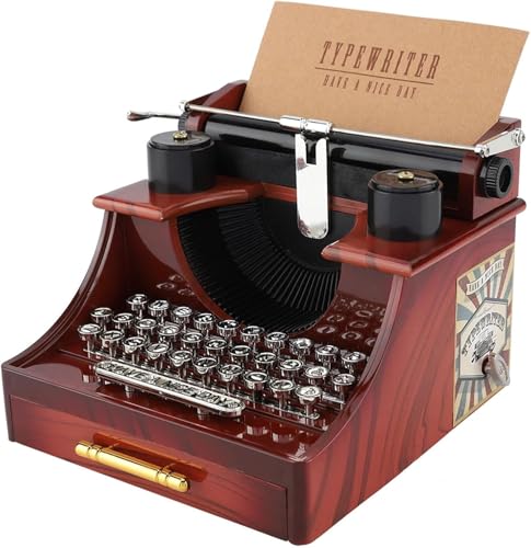 Image of AUGEN Exclusive Music Box Musical 360 rotatable Carousel Children's Wooden Men and Women Birthday Creative Christmas Valentine's Day Gift Home Decoration (Typewriter)