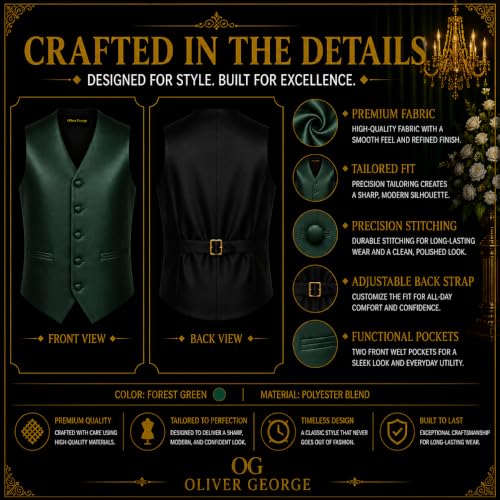 Image of Oliver George 4pc Men's Solid Formal Suit Waistcoat Tuxedo Dress Vest Necktie Bowtie Handkerchief Set for Suit or Tuxedo