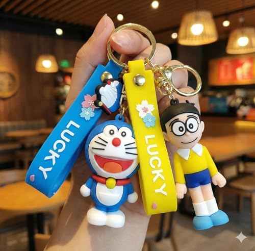 Image of Cute Cartoon Character Silicone 3D Key Chain with Strap Charm & Metal Hook, Merchandise Key Rings Gift for Kids Girls Boys Men & Women