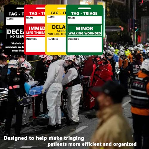 Triage Tag Card Sets for First Aid & Emergency Response - Set of 4 (Black:Deceased, Red:Immediate, Yellow:Delayed, Green:Minor), 4.7"L x 3"W