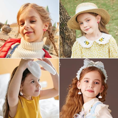 Image of Kids Clip On Earrings for Girls 20 /30 /40 Pairs Hypoallergenic Clip on Earrings for Kids Cute Animal Earrings for Little Girls Jewelry Set Party Favor Gift