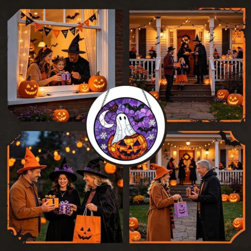 Suncatcher de calabaza para iluminar ventanas en Halloween y salones familiares 5