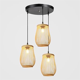 Bamboo Pendant Lights D7.8INCH Natural Color with Adjustable Rustic Basket, Chandelier Light Wicker Rattan Lamp Shades Weave Hanging Light for Living Room, Kitchen, Bedroom