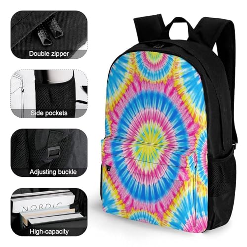 Backpack with Zippered Side Pockets, Unisex Tie Dye Yellow Pink Breathable Backpack for Hiking, Gym, Fashion Adjustable Shoulder Bag3
