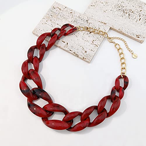 Coiris Statement Chunky Acrylic Chain Link Choker Necklace Fashion Women Collar Necklaces Acrylic Resin Chain Necklace(N0097-Texture Dark Red) #TOP2