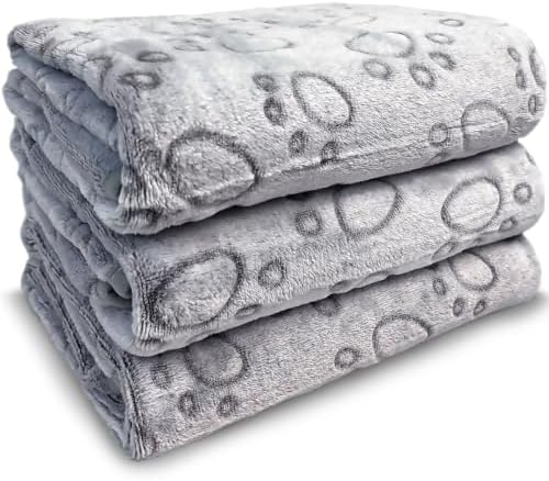 1 Pack of 3 Flannel Dog Blankets, Washable Soft and Fluffy Pet Blanket With Cute Paw Print, 41
