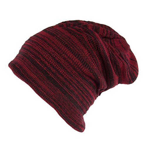 Dg Hill Knit Slouchy Beanie For Men, Mens Winter Hat, Stocking Caps For Men Striped, Ribbed, Lined, Lightweight Red/Black #TOP18