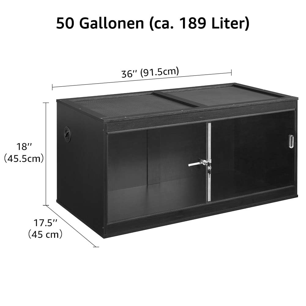 unipaws Großes Reptilien Terrarium 91 x 45 x 45 cm, Frontöffnendes Terrarium mit Glasschiebetüren, Oberbelüftung, stapelbares Gehege für Echsen, Bartagamen und andere Reptilien