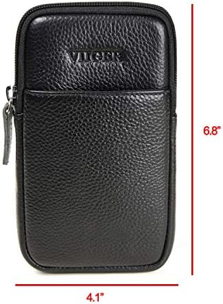 VIIGER Vertical Leather Cell Phone Pouch with Belt Clip Dual Phone Holster Belt Loop Mobile Phone Case Mens Smartphone Belt Pouch Bag Holder Compatible for iPhone 14 Pro Max/13 Pro Max, black