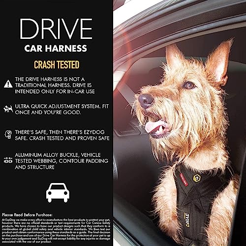 EzyDog Autogeschirr Hund – Crash-Getestet nach ECE R21 – Drive Sicherheitsgeschirr mit integrierter Gurtbefestigung fürs Auto (L, Schwarz)