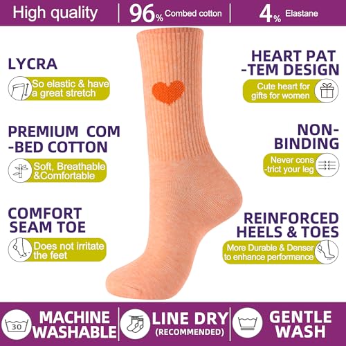 Image of inhees Women's Cotton Crew Socks - 6Pairs Above Ankle Fun Cute Heart Bootie Dress Socks - Gifts for Mother /Her